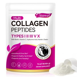 Collagen Peptide Powder,16 oz (41 Servings)-Hydrolyzed Collagen, Hyaluronic Acid Power,Grass Fed Collagen Supplements for Women and Men, Non GMO