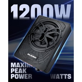 FILTERUP 10" 1200W Slim Under Seat Powered Car Subwoofer Hideaway Subwoofer with Complete Mounting Wire Kit, Car Truck Audio Subwoofer Built in Amplifier Sub Amp Combo, with Blue LED Ambient Light