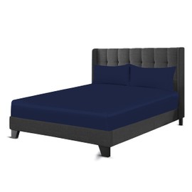200 Thread Count Hotel Quality Bedding 100% Pure Egyptian Cotton Fitted Sheet - Stretches Up To 25cm Deep (Navy, Single: 90x190cm + 25cm Deep)