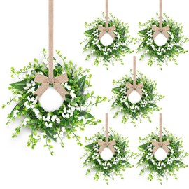 6 Pcs Artificial Forsythia Hanging Flower Wreaths Mini Spring Summer Floral Swags Wreath for Front Door Green Boxwood Wreath for Pillar Front Door Porch Wall Window Farmhouse All Seasons Decoration