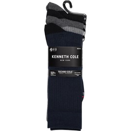 Kenneth Cole Mens Dress Socks Classic Comfortable Breathable Moisture Wicking Assorted Pattern Easy Care Crew 4 Pair Pack, Blue
