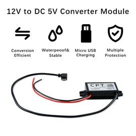 Flylin 12V to 5V 3A DC Converter, 2 Pcs Micro USB Adapter Converter Module Waterproof DC to DC Reduced Voltage Regulator Step Down Power Supplement Module for Car Motorcycle