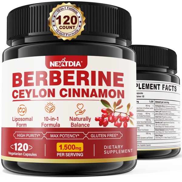 Berberine Supplement Organic 1500mg with Ceylon Cinnamon Bitter Melon, Liposomal