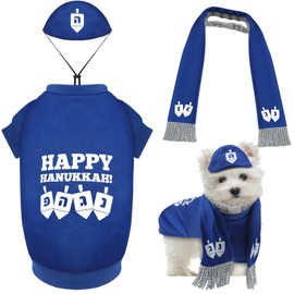 Paterr 3 Pieces Hanukkah Dog Costume Chanukah Pet Costume Dreidel Pattern Yarmulke Tallis Dog Scarf Happy Hanukkah Hoodies for Chanukah Christmas Puppy Pets Holiday Decoration(Small)