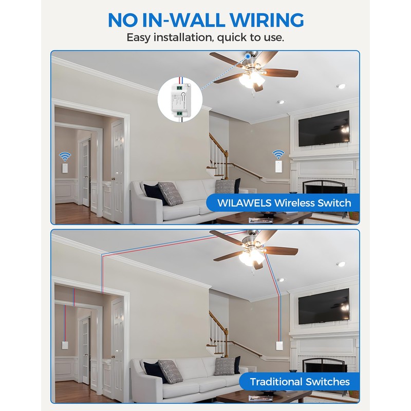 3 Way Wireless Light Switch and Receiver Kit, WILAWELS Wireless