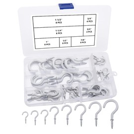VooGenzek Pack of 48 Hook Screws, Screw-In Ceiling Hooks, Coated Cup Hooks with Protective Cover Made of Plastic, Vinyl Coated Screw Hooks, Cup Hooks, 6 Sizes - White