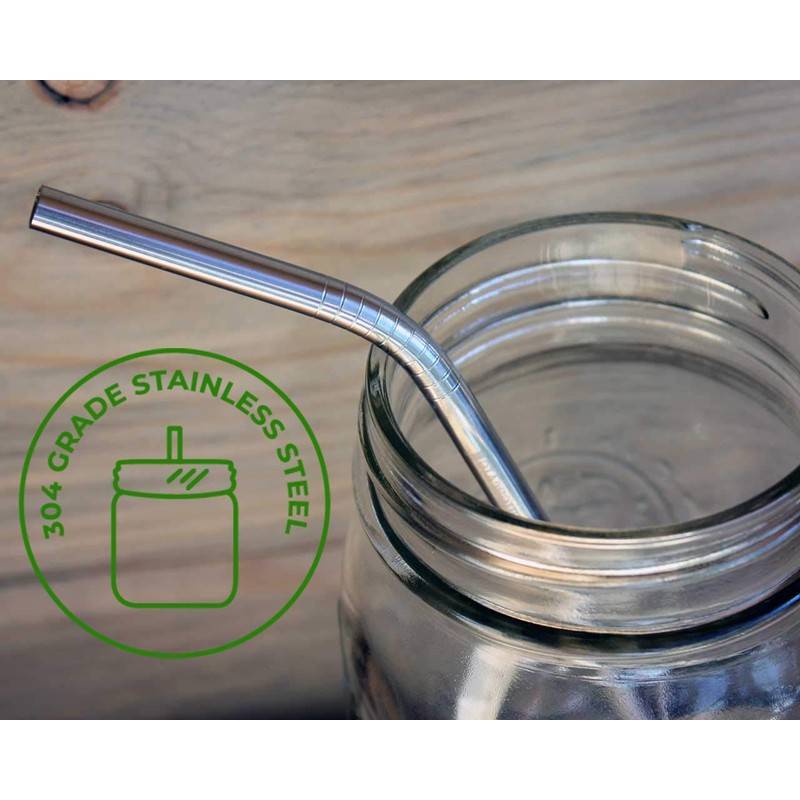 Medium Thin Bent Stainless Steel Straws for Pint Mason Jars