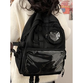 MOVOYEE Backpack for Men Travel Backpack for Women Work Casual Daypack Backpacks Hiking Bookbag,Anti Theft Carry On Clear Backpack,Cute Ita Bag Backpack with Pin Display Adjustable Strap Black