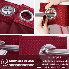 Ecoehoe Hotel Grade Waffle Weave Fabric Hook Free Shower Curtain with Replacement Liner - Heavy Duty Bath Curtain with See Through Top Machine Washable 71" W*74" L Burgundy