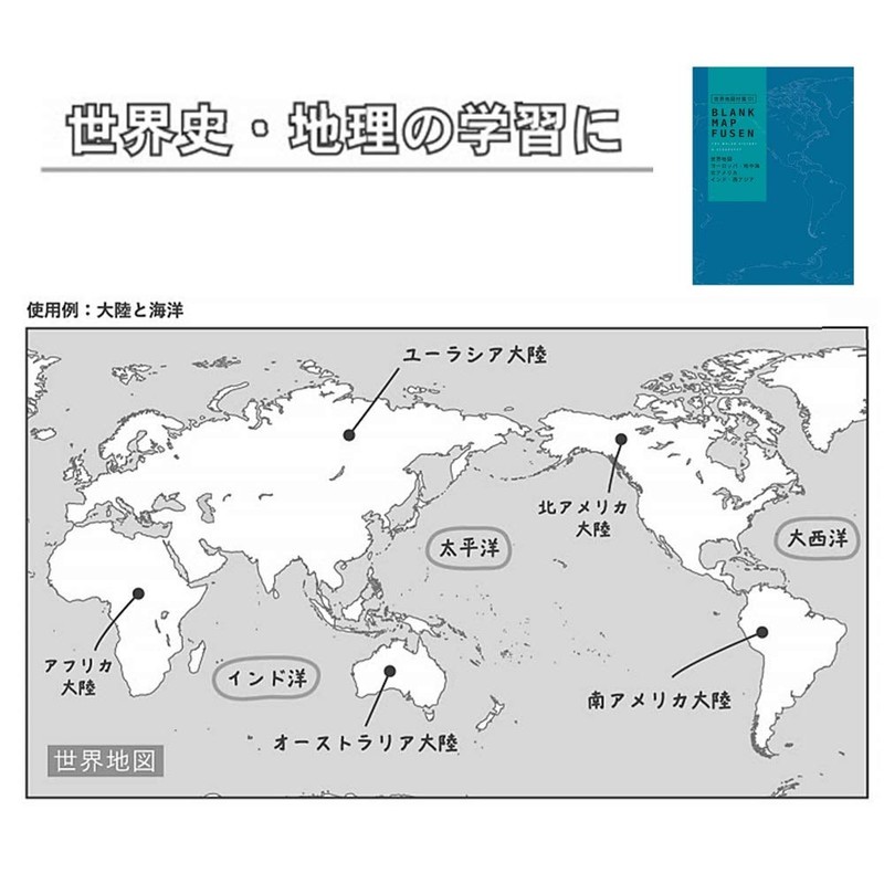 Gakken Stayful STUDY STATIONERY Sticky Notes, White Map, World, Blue
