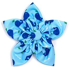The Worthy Dog Squirt Whale Pattern Designer Collar Flower Fashion Accessories Cat Dogs - Blue Color-Large