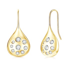 AINUOSHI Moissanite Petal Drop Earrings 14K Gold-plated 925 Sterling Silver Chunky Waterdrop Earrings For Women Gold/Silver Hook Teardrop Statement Earrings