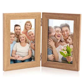 Double Picture Frame, Foldable, 10 x 15 cm Wooden Picture Frame, 4 x 6 Inch Double Collage Photo Frame, Folding Picture Frame for Photos, Pictures, Posters (6 Inches)