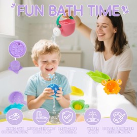 Bath Toys for Toddlers & Kids Ages 1-3, 11 Pcs Mold Free Baby Bath Toys with Bath Boat Whale Bath Toy Sprinkler Stacking Cups Spoon Watering Can, Water Table & Pool Toys Birthday Gifts