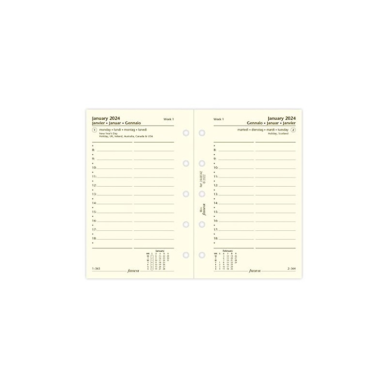 Filofax Mini Day Per Page Cotton Cream 4 Languages 2024