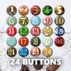24 Advent Calendar Buttons: Colourful, Numbered Badges (Diameter 25 mm)