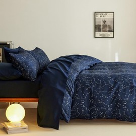 Wake In Cloud - Constellation Duvet Cover Set, Space Witchy Star Celestial Galaxy Astrology for Teen Kids Boys Girls, Soft Lightweight Bedding, 3-Piece, Navy Blue, Queen Size