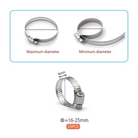 ZIPCCI Hose Clamp, 25 Pack Stainless Steel Worm Gear fuel line hose clamps, 16-25mm (5/8-1 inch)