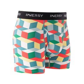 INNERSY Men's Mesh Boxer Briefs Cooling Breathable Sports Underwear W/Fly 4-Pack(Geometrical Patterns,Medium)