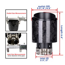 Car Forged Carbon Fiber Exhaust Pipe Muffler Tips with Black 304 Stainless Steel Tailpipe (inlet ID 2.5in, outlet OD 3.5in)