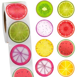 500 PCS Summer Fruit Themed Roll Stickers,Fruit Baby Shower Orange Lemon Watermelon Kiwi Grapefruit Mangosteen Pineapple Birthday Party Decorations Supplies Favors Paper Sticker