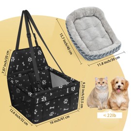 PetsHome Dog Car Seat Foldable Dog Car Booster Seat with Removable Thick Mat Waterproof Breathable Oxford Travel Bag for Small to Medium Dogs, Puppies, and Pets-Pattern Black