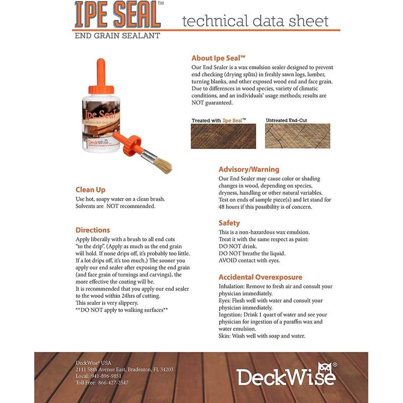 DeckWise Ipe Seal Hardwood End Grain Sealant for Fresh Cut