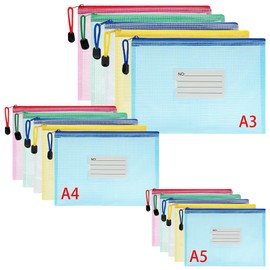 Vicloon Document Bag A3 + A4 + A5, 15 Pieces Zip Pockets with Label, Waterproof Mesh Pockets, Plastic Zip Bag for School, Office, Travel (Colour)
