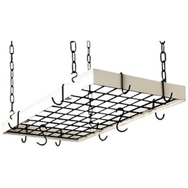 Black Gourmet Rectangle Kitchen Pot Rack with Brass Grid