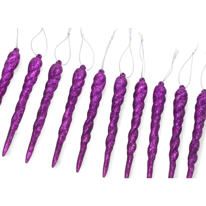 Christmas Concepts® 12cm Glitter Icicle Decorations Christmas Tree Trims (PURPLE,