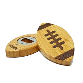 40YARDS American Football Bottle Opener Made of Bamboo & Steel with Tactile Stitching Includes 2 Magnets for Attachment