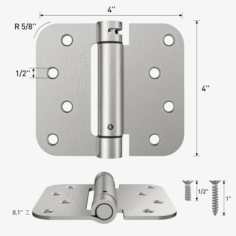 HOSOM 2 Pack 4 Inch Self Closing Door Hinges, Spring