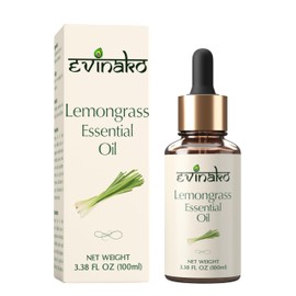 Evinako Lemongrass Essential Oil 100ml (3.38 fl oz) - 100% Pure Therapeutic Grade for Refreshing Aromatherapy, Soothing Massage, and DIY Skincare