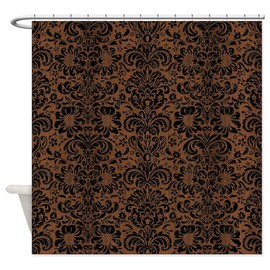 CafePress DAMASK2 Black Marble & Brown Wood (Decorative Fabric Shower Curtain