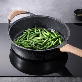 AnimoZest Deep Nonstick Frying Pan with Lid, 4.5 QT Swiss Granite Coating Sauté Pan, 12 Inch Healthy Non Stick Skillet Cooking Pan and Helper Handle with Silicone Cover, PFOA Free, Induction Ready.