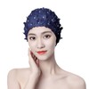Schwimmkappe Damen Diamant-Blumenblatt Turban Badekappe Lange Kurze Haare Badehaube elastisch
