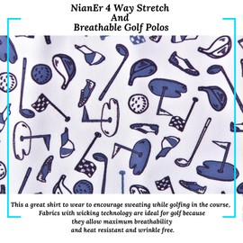 NianEr Mens Cool Crazy Funny Graphic Clubs Balls Flagpole Shoes Hats Printed Golf Polo Shirts Summer Casual Work Dry Fit Short Sleeve Performance Sweat Moisture Wicking Novelty Fun Athletic Sport