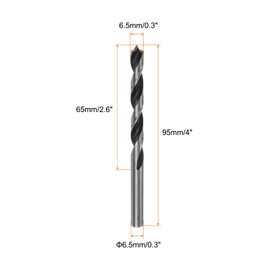 QUARKZMAN 1 Piece Wood Drill Bit 6.5 mm (16/64 Inch) Diameter Straight Round Shank Drill Metric Brad Point 2.6 Inch Drilling Depth Spiral Twist Drill Bit for Carpenters Woodwork Plastic Rubber