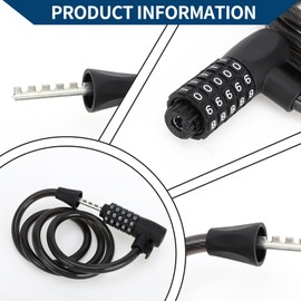 Hihaha Bicycle Lock / Extended Bicycle Shackle Lock Cable Lock Spiral Lock for Cycling/Robust Resettable 5-Digit Bicycle Lock Made of Steel PVC 122 cm / 1 Piece Black
