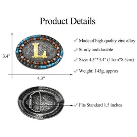 KOORASY Western Initial Letter ABC to XYZ Belt Buckle, Native American Turquoise Capital Belt Buckle Jeans Accessory, L