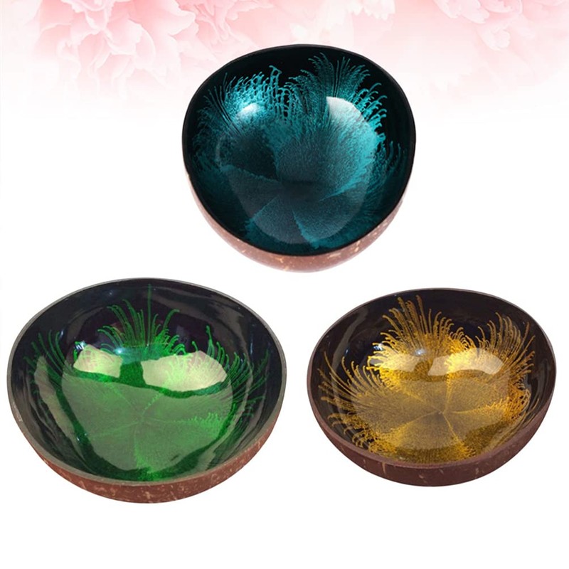Healifty 3 x Natural Coconut Bowl, Decorative Smoothie Serving Bowl,