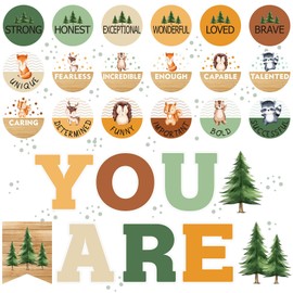 Dispowreath 27 Pcs Classroom Affirmation Station Bulletin Board Set Positive Bulletin Board Decorations Woodland Tree Animal Motivational Posters for Classroom Decors with 100 Adhesive Dots for School