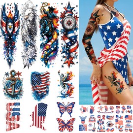 SZINMAGIA Independence Day Temporary Tattoos for Adult 4th of July American Flag Memorial Labor Day Decorations Military Patriotic Tattoo
