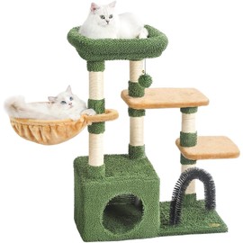 HOOPET 32IN Cactus Cat Tree for Indoor Cats - Multi-Level Cat Tower with Hammock, Condo, Scratching Posts, Self-Grooming Brush & Play Ball - Space-Saving Cat Furniture for Small Apartments