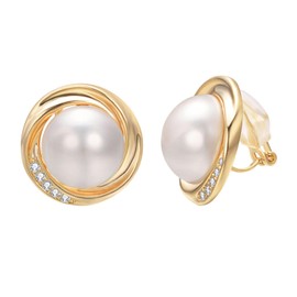 Yoursfs Gold Pearl Clip on Earrings for Women 18k Gold Plated Rhinestone Cubic Zirconia Non Pierced Earrings for Bridal Jewelry