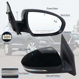 Lqito Right Passenger Side Mirror Compatible With 2019 2020 2021 Hyundai Tucson With Manual folding Power glass Turn Signal Heated Blind Spot Black Replace #87620D3930(8Pins)