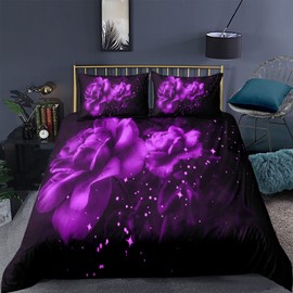RFFLUX 3D Romantic Purple Flowers Bed Linen Set 135 x 200 cm 2-Piece with Zip Soft and Comfortable Sleeping Comfort Microfibre Duvet Cover Children's Bedding with Pillowcase 80 x 80 cm