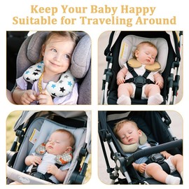 Alaoo Kid's Travel Neck Pillow, Comfortable Support Heads Pillow for Children Soft U-shaped Head Neck Protector for Airplane Camping Car Sleeping(Khaki)