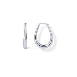 PAVOI Rhodium Plated 925 Sterling Silver Post Lightweight Chunky Oval Hoop Earrings for Women | Statement Gold Earrings, White Gold, No Gemstone