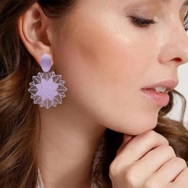 Flower Earrings for Women Hollow Flower Earrings Floral Drop Earrings Pink Flower Earrings Flower Statement Earrings Prom Earrings Wedding Jewelry Gifts for Girls (Purple)